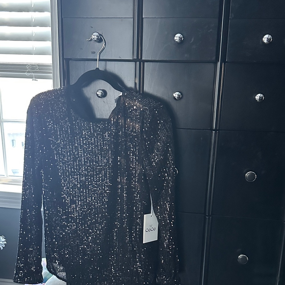 CeCe Black Sequin Top